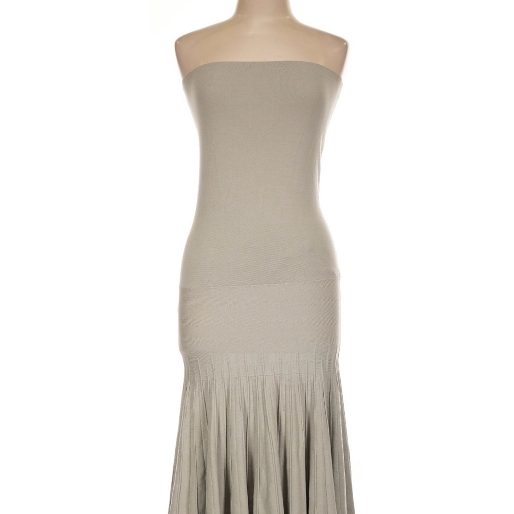 Donna Karan Strapless Knit Midi Dress in Light Taupe